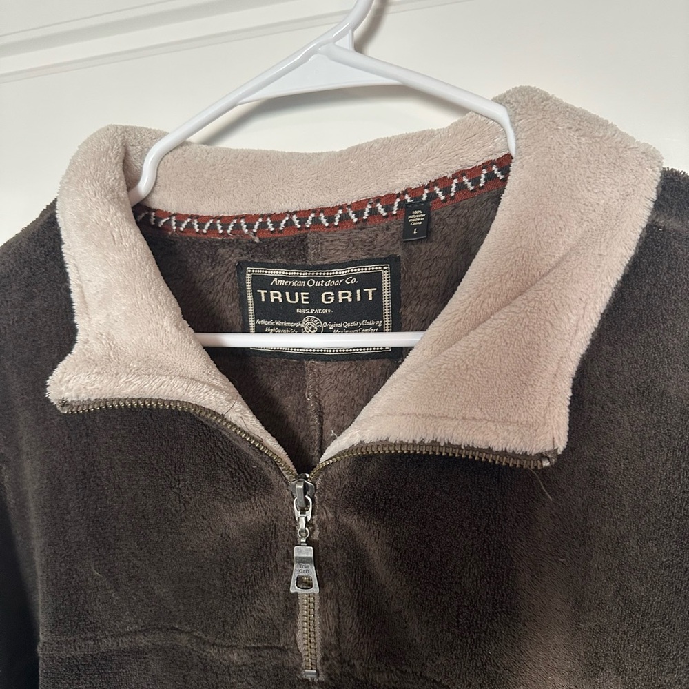 True Grit Quarter-Zip Fleece Pullover jacket Men’s Large – Brown EXCELLENT cond